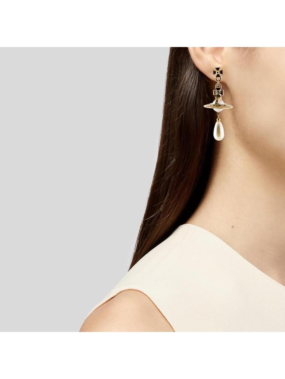 Vivienne Westwood Pearl & Crystal Orb Drop Earrings GoldTone - Picture 6 of 6